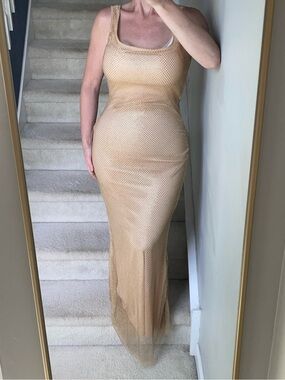 Unbelievable!  Gold & Rhinestone Mesh Maxi Dress- STUNNING!